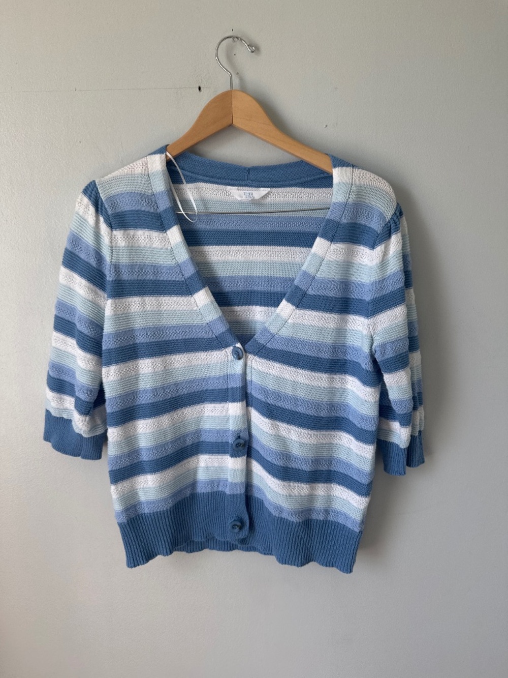 Time and tru striped short sleeved cardigan